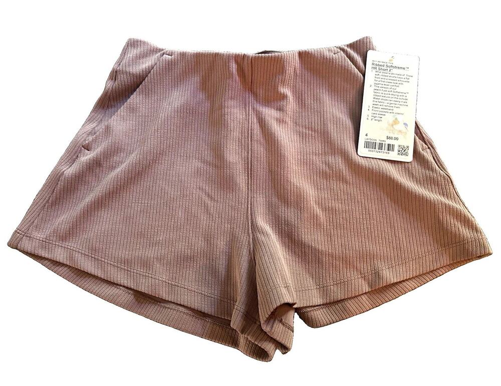 Lululemon Softstreme Ribbed High Rise 2" Shorts Pockets Brown NWT- SZ 4